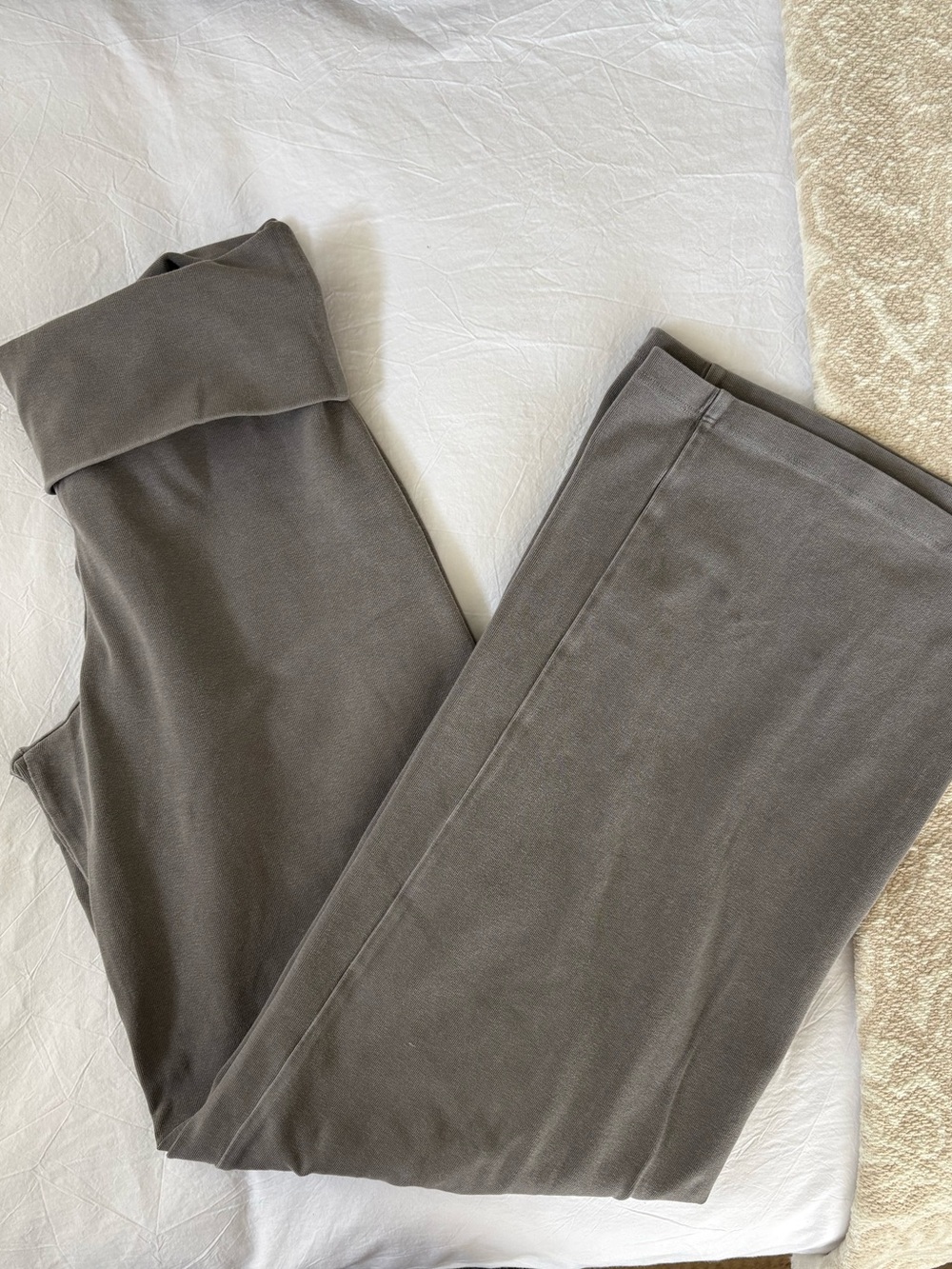 Brandy Melville Wide-Leg Fold-Over Waist Pants in Taupe